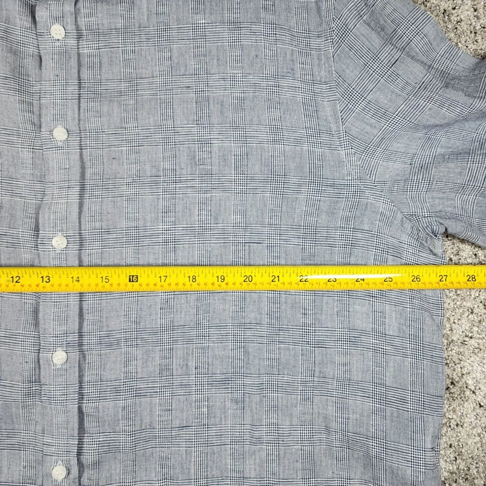 Banana Republic Button Down Mens XXL Slim Linen Blend Glen Plaid Blue Excellent